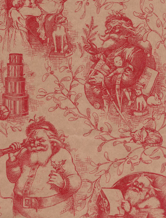 Burgundy Santa Toile Kraft Gift Wrap » Under Wraps