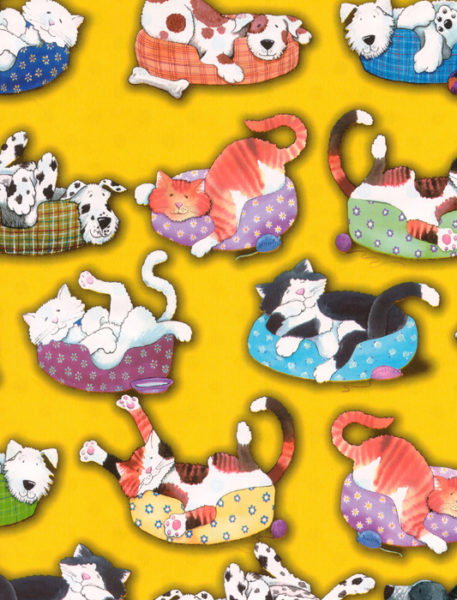 Cats and Dogs on Yellow Giftwrap