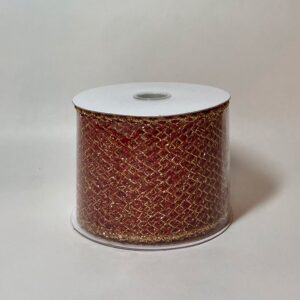 Red & Gold Mesh Wired Edge Ribbon